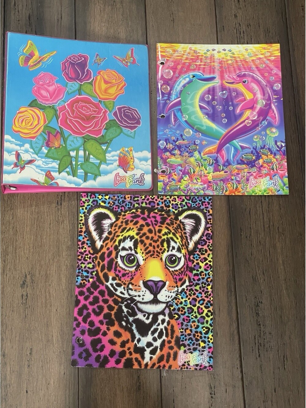 Lisa Frank 3 Ring Binder Roses Butterflies #8385 10x12" w/ 2 Portfolios Blue Pin